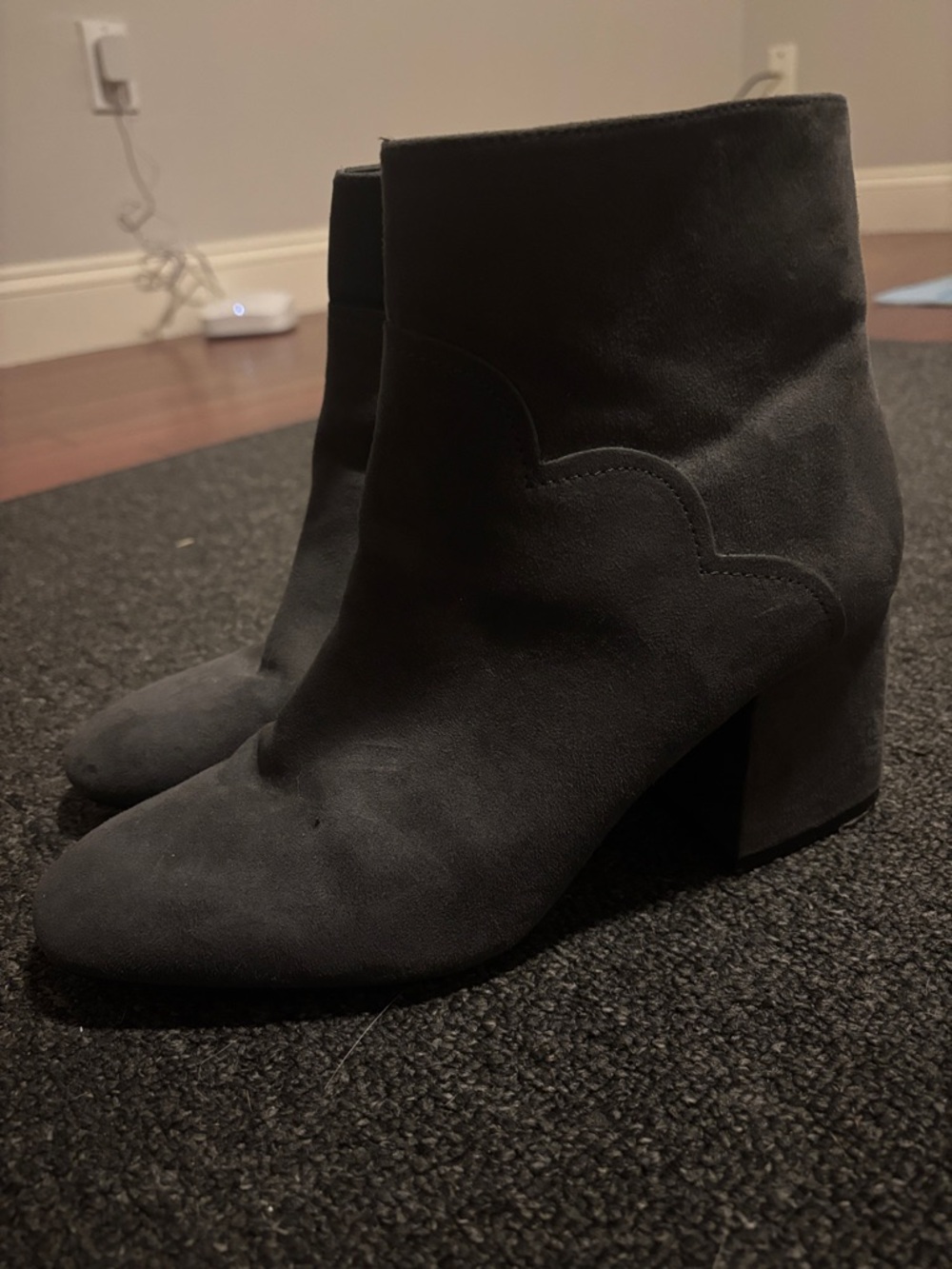 Zara Gray Suede Ankle Boots - Classic Block Heel